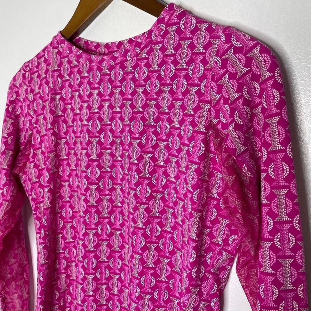 Icikuls Pink Geometric Print Crew Neck Long Sleeve Shirt Size XS Women